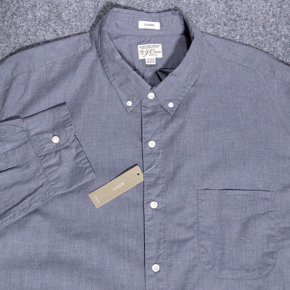 NWT J Crew Secret Wash Classic Stretch Heathered Gray L/S Button Shirt XXL